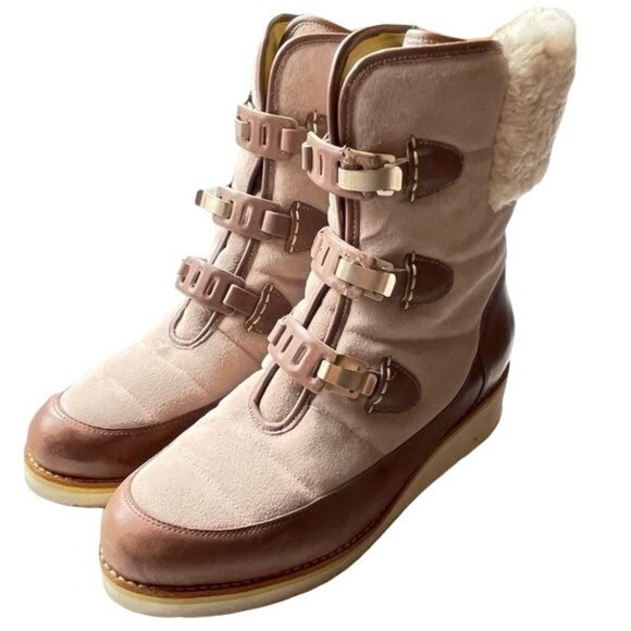 Cole Haan Lania Winter Boots Waterproof Shearling Clasp Leather Nike Air Size 9B - Picture 1 of 14